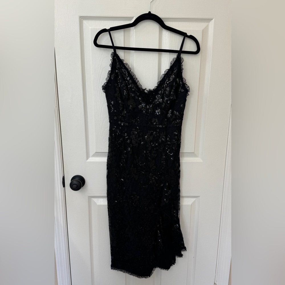 NBD Black Sequin Slit Dress